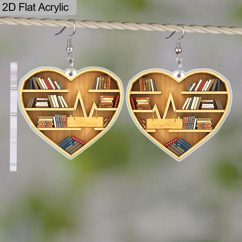 2D Flat Bookshelf Dangle Earrings, Lightweight Acrylic Material,Ideal for Women, Perfect As Party Gifts, Jewelry, and Teacher's Day Gifts.