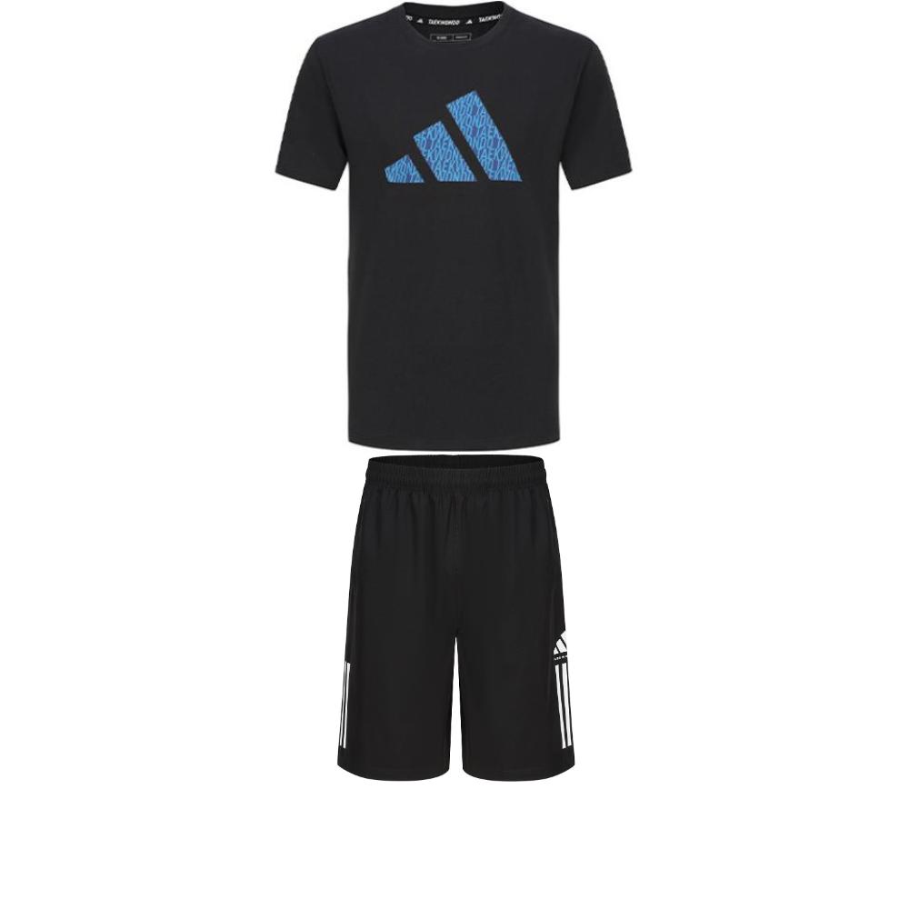 Adidas Taekwondo Round Neck Pullover Breathable Short Sleeve T-Shirt Fashion Simple Drawstring Shorts Casual Sports Suit ADICLTSPSTK-BBU+S21ATMSH1T-BW