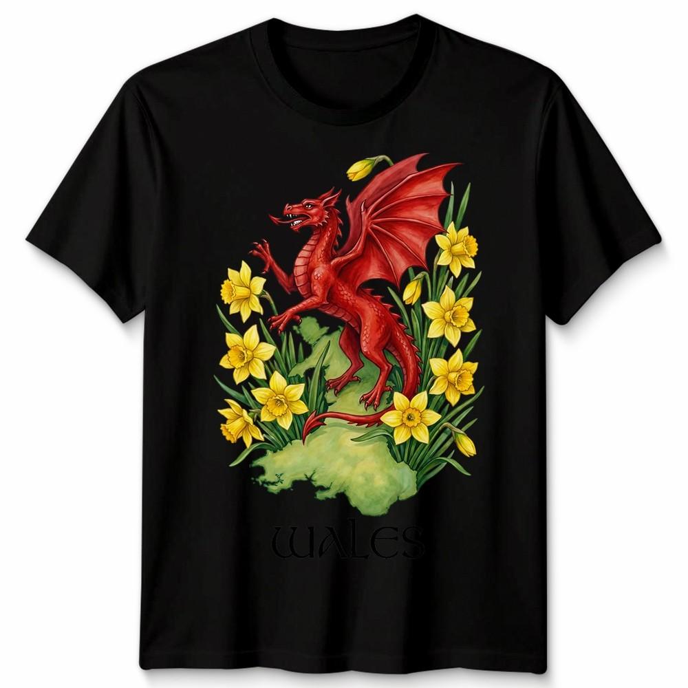 St Davids Day Welsh Flag Dragon Daffodil Wales Festival T Shirt Unisexs Kids Unisex