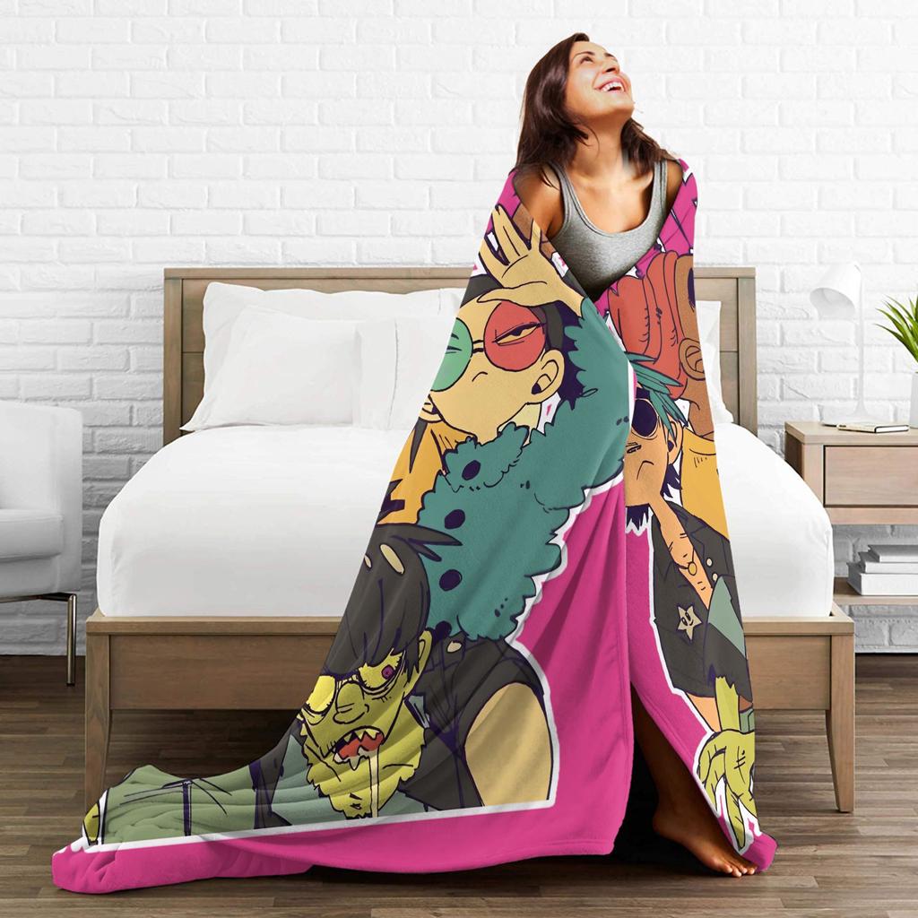 Musikband Gorillaz Crew Flanelldecke Weiche Überwurfdecke für Draußen Flugzeugreisen Mode Tagesdecke Sofa Bettbezug