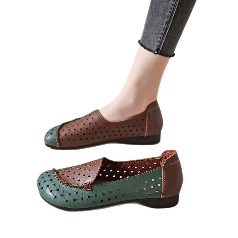 Spring 2025 new casual sandals women's retro hollow soft sole non-slip flat bottom hole shoes mother shoes