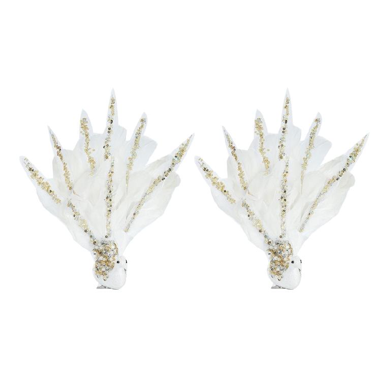 Glittering Blue White Peacock Christmas Decor Beautiful Holiday Ornament