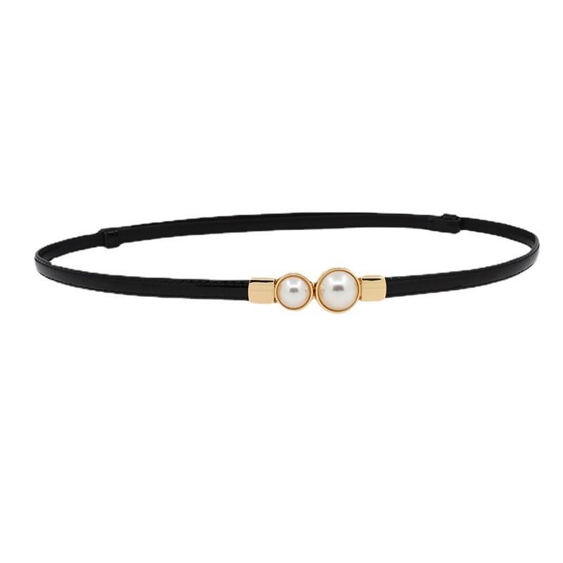 Stunning Matte Black Women's Belt With Elegant Pearl Buckle Perfect For Summer Outfits