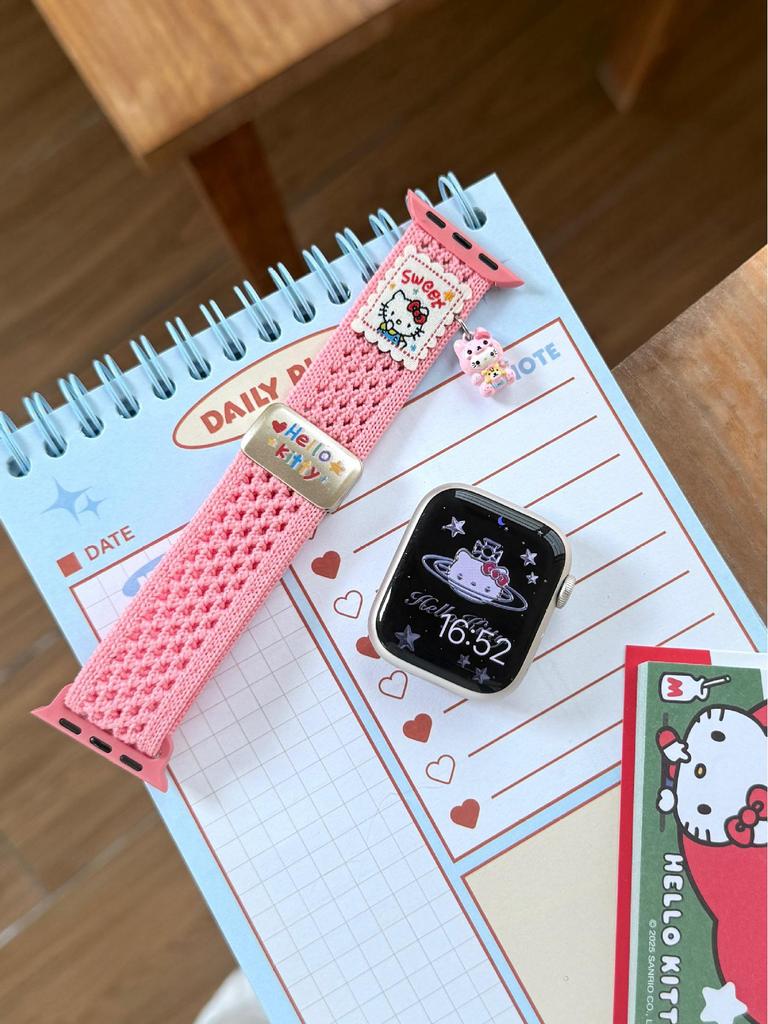 Compatible Apple S11 Watch Band: Breathable Woven Cartoon Pendant with Magnetic Buckle for iWatch 1098765SE