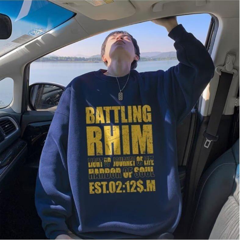 Men's Oversized Fleece-Lined Round Neck Sweatshirt - Thick Cotton, Trendy American Style, Casual Autumn/Winter Wear