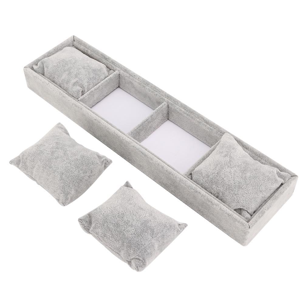 Gray Watch Bracelet Display Tray 4 Grid Slots Holder with Pillows Jewelry Storage Organizer