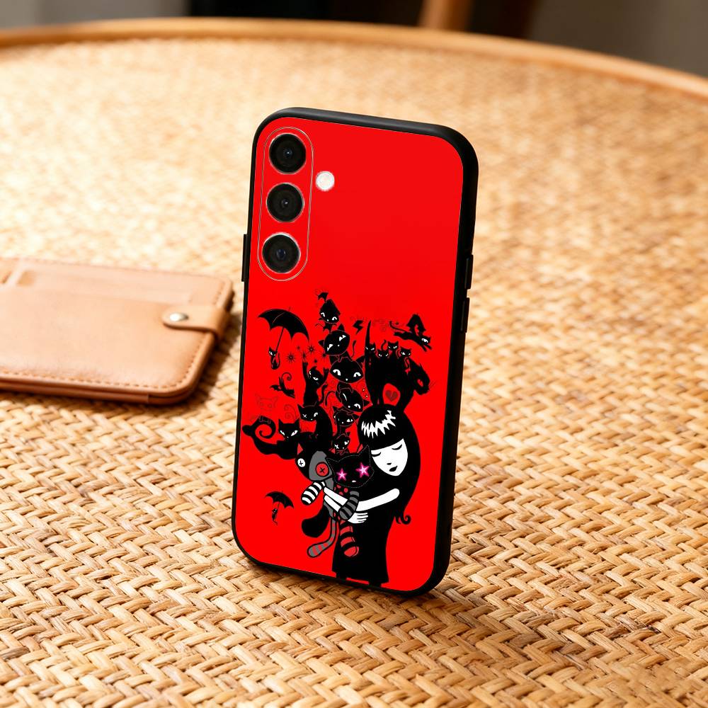 Cat E-Emily The Strange  Phone Case For Samsung  A73,A21s,A22,A31,A32,A52,A53,A71,A80,Soft Black Shell