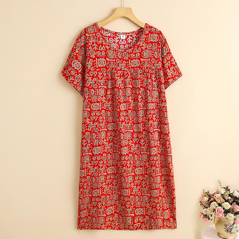 Mom summer dress medium and long pure cotton silk nightdress year-old new Chinese women's knee skirt
