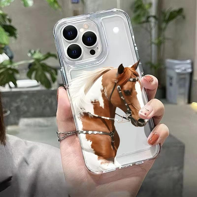 Flower Horse Simple Print Phone Case For iPhone 17 Pro Max 16E 15 Pro 14 13 12 11 Mini AIR XS XR XS 8Plus Transparent Soft Cover