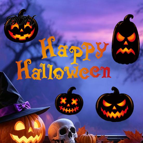 Scary Theme Party Ornaments Halloween Static Cling Window Decals, Spooky Pumpkin Bat Stickers, Self Clings Adhesive Removable Glass Decor for