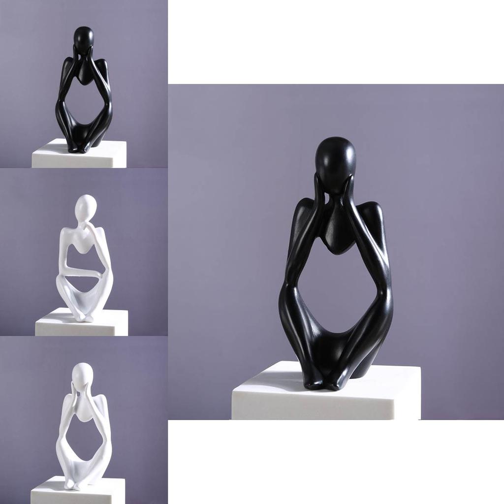 Black Resin Thinker Statue Artistic Home Office Desktop Ornament Decoration