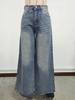 Women's Washed Blue Ripped Wide-Leg Jeans - Trendy Floor-Length Casual Pants
