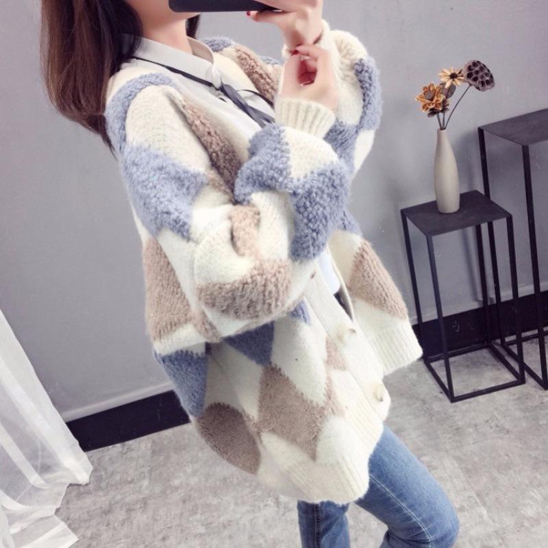 Cardigan cu mâneci bufante și nasturi în carouri, pulovere supradimensionate pentru femei, pulovere de toamnă și exterior, cardigan în carouri, cardigane elegante