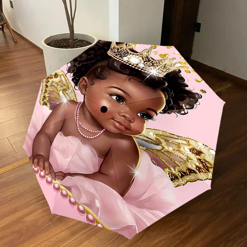 1PC Baby Princess Umbrella-8-Rib Reinforced Portable Folding Travel Suitable for All Seasons Outdoor Daily Use -J0387