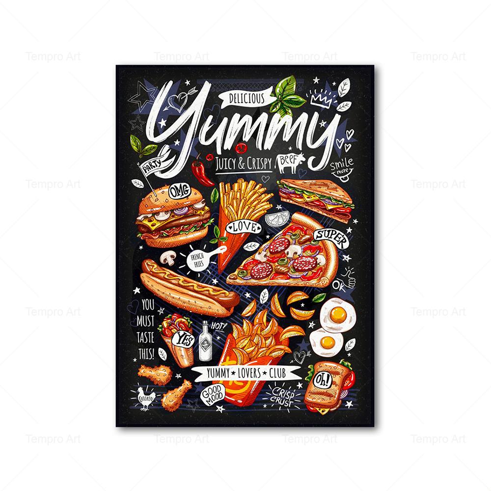Kitchen Decor Pizza Sandwich Hamburger Food Poster Canvas Painting Prints Nordic Wall Art Pictures Restaurant Home Decoration