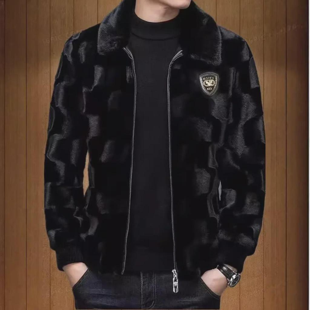 2024 Men's Golden Mink Velvet Coat: Haining Winter Jacket with Faux Fur