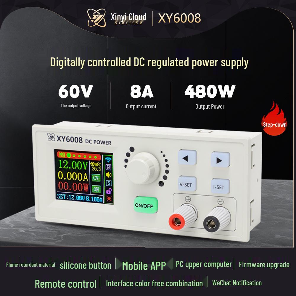 

Xinyi XY6008 CNC Регульований модуль живлення постійного струму 60 В 8 А: Регульована напруга та контроль струму, 480 Вт функціональність зниження напруги.