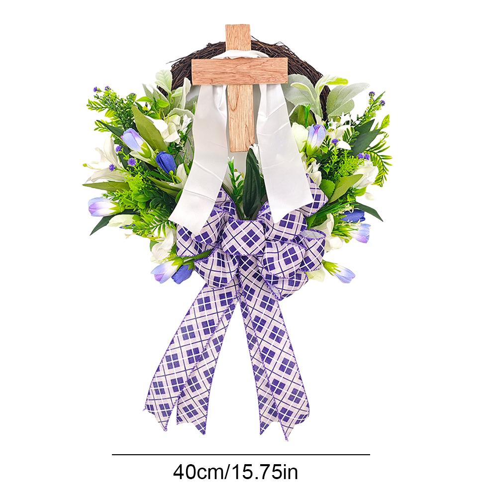 2025 Easter Wreath Cross Door Sign Easter Front Door Wreath for Front Door Decor Religious Easter Decoration