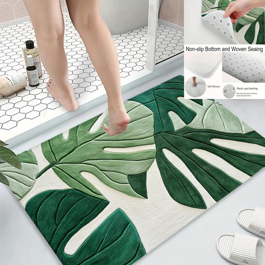 2D Green Leaves Leaf Carpet Mat Rug Home Decoration Tropical Plant Pattern Area Rug Green Botanical Floor Mat Living Room