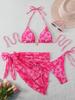 2026 Women's European & American High-Waisted Three-Piece Solid Color Swimsuit Bikini Set