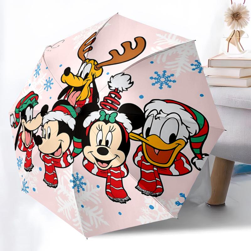 1pc Mickey Mouse & Friends Christmas Holiday Gift Umbrella - Automatic Open/Closed with Foldable Design, Iron Frame, Outdoor Use, Suitable f
