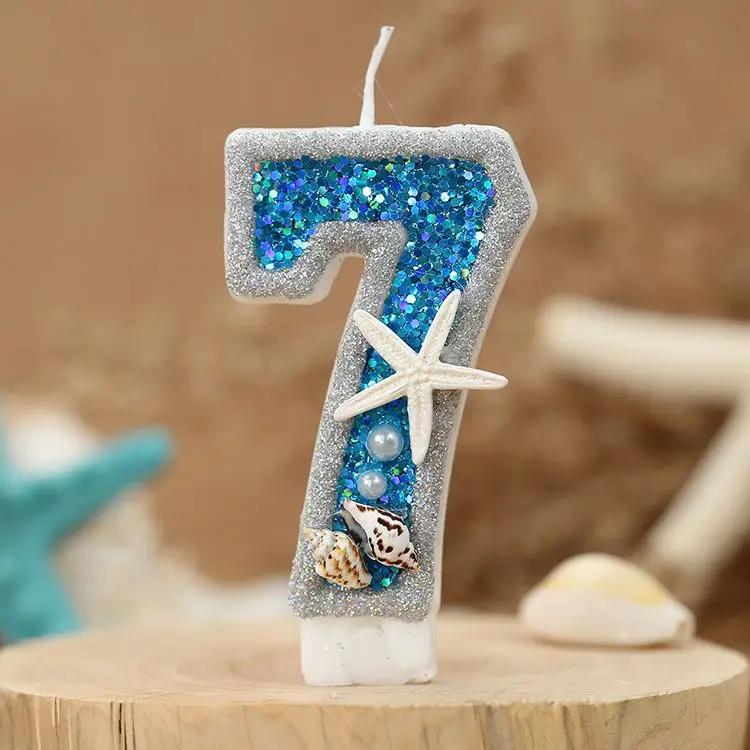 Ocean Starfish Conch Digital Candle, New Birthday Candle Creative Digital Handmade Candle Cakes Decoration Candle Ornament