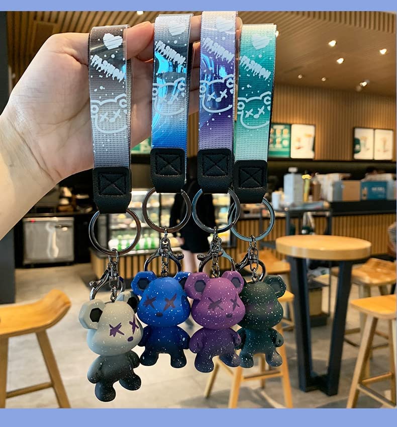 [AIXUAN] Cute Colorful Bear Keychain Idea for Men Women Boys Girls Knitted Rope Resin Animal Pendant Metal Keychain (Red)