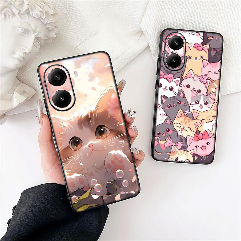Anime Black Meow Kitten Cat Phone Case for Motorola Moto Edge 50 30 Fusion 40 NEO Ultra Pro G22 G23 G20 G35 G84 G13 G53 Cover