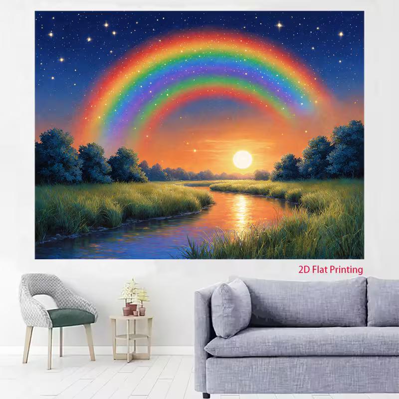 2D Glitter Rainbow Backdrop, Starry Sky & Sunset Scenery Party Background