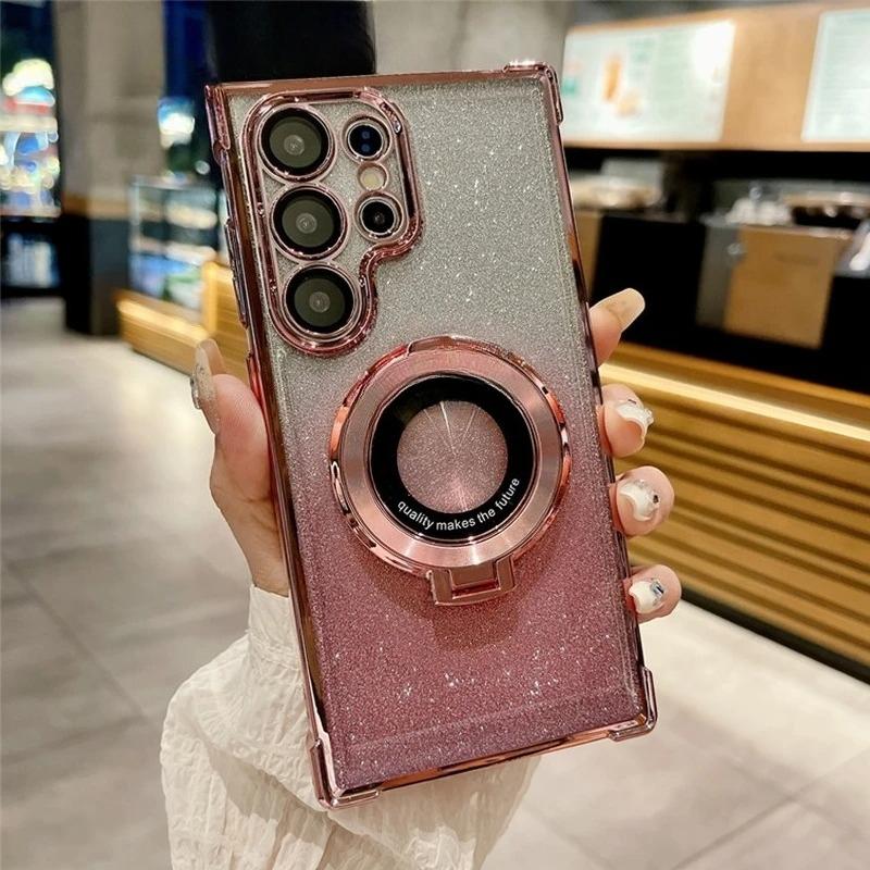 

Glitter Plating Magnetic Bracket Case For Samsung Galaxy S25 FE Edge S24 S23 S22 Plus Ultra A17 07 56 36 26 16 06 Silicone Cover Galaxy S25