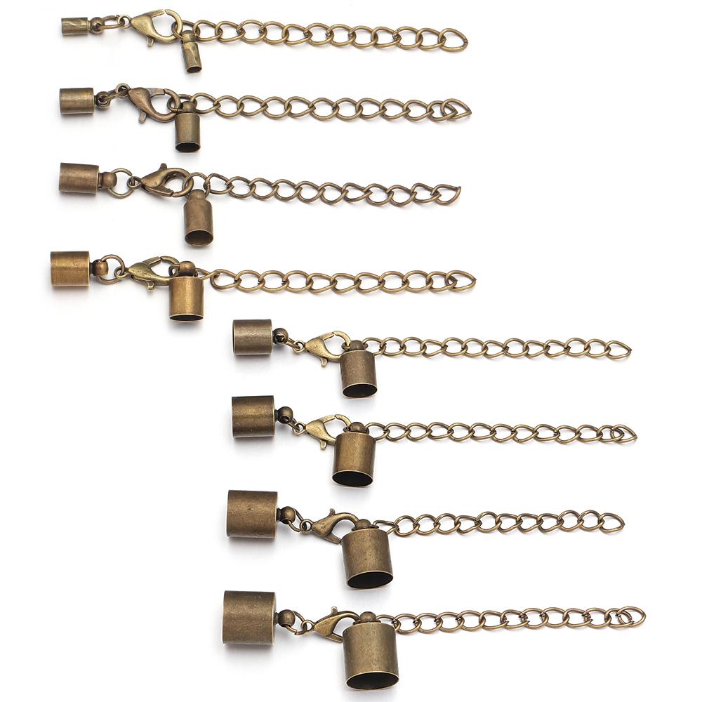 

10Sets Leather Cord End Caps With Lobster Clasp 3-10mm Crimps End Tip Caps Bracelet Connector Extended Chain DIY Jewelry Making 3mm hole 2.5mm античный бронзовый