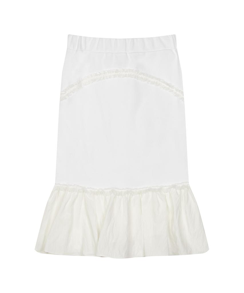 Love Is True Curved L Lace Midi Skirt(White)