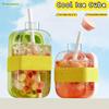 2-in-1 Ice Cube Tray Water Bottle with Press-to-Release Silicone Tray & Built In Bin Freezer-Safe Reusable Plastic with Straw