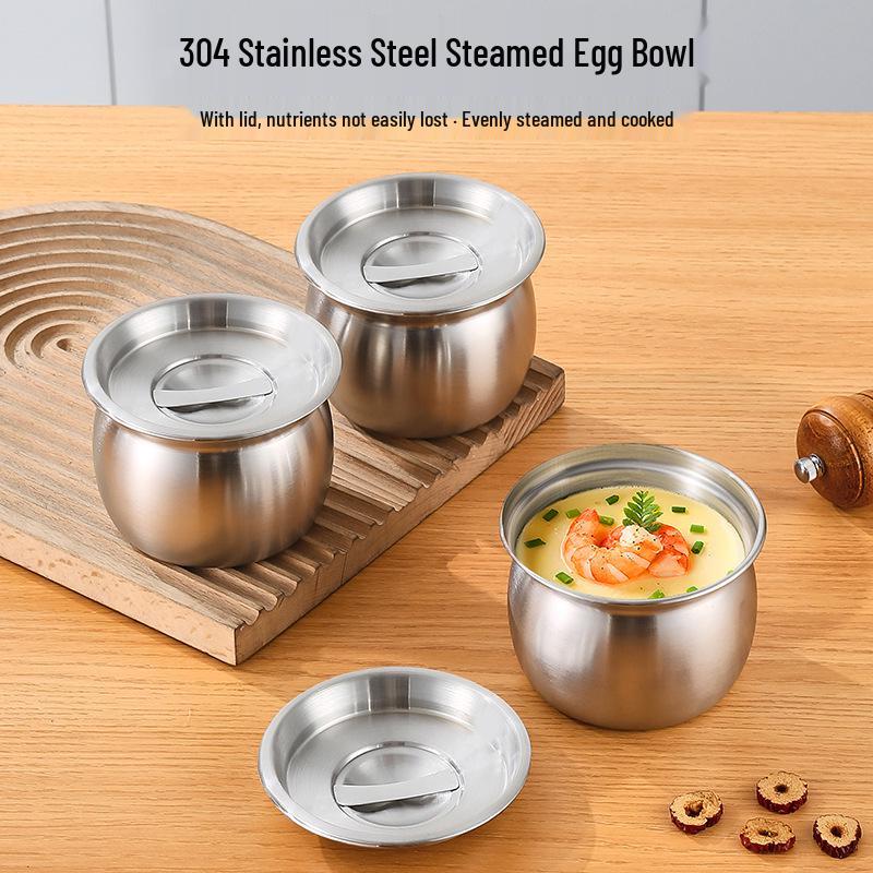 Stainless Steel Double Boiler with Lid - Steamed Egg & Baby Food Bowl