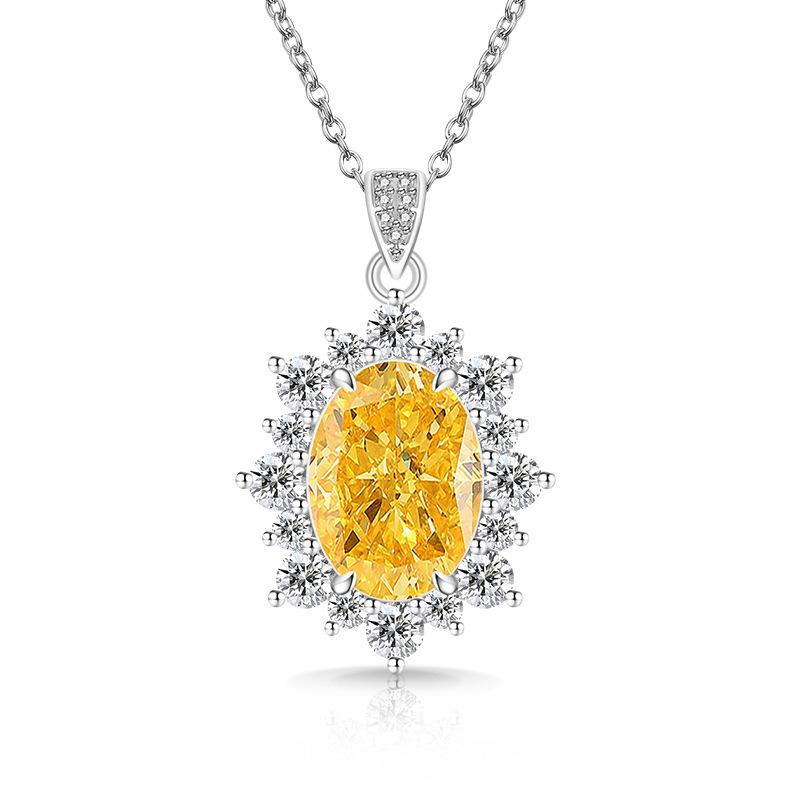 2026 Colored Treasure Ice Flower Cut Oversized Pigeon Egg Necklace Burst High Carbon Diamond Sunflower Pendant