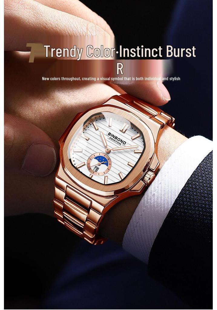 Men's Classic Chinese Style Retro Quartz Watch with Waterproof Steel Band - Versatile Casual Square Design