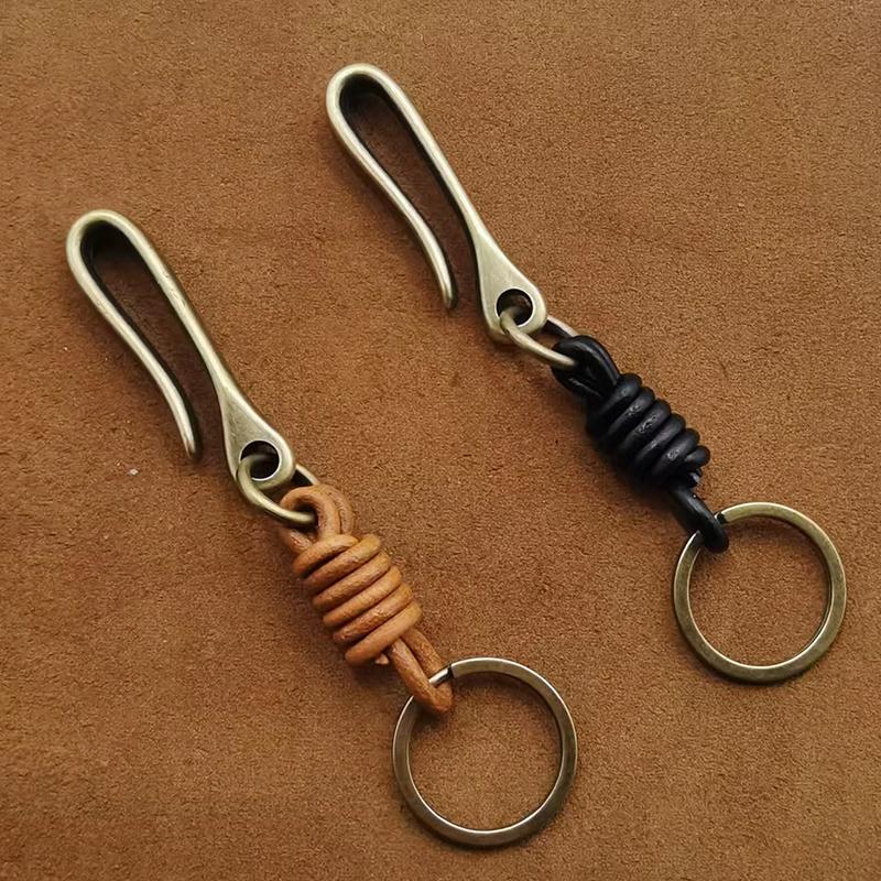 Vintage Leather Keychain Bag Accessories High Quality Cowhide Men's Car Keychain Fashion U-shaped Waist Hook Decorative Gift