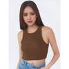 Women's Polo Neck Short Sleeve Ribbed Crop Tops Slim Fit Solid Color Sports Bras