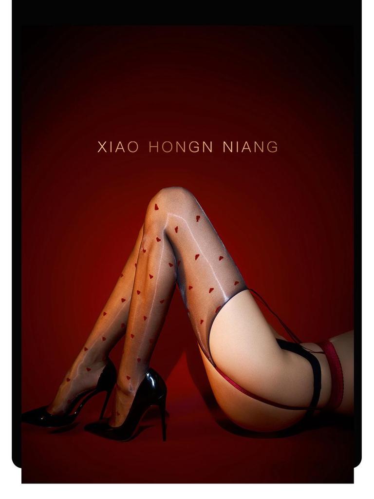 Sexy Heart Polka Dot Strappy Ultra-Thin Silky Temptation Black Stockings