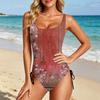 Swimsuit for Women with Floral Print Scoop Neck Adjustable Side Tie Bathing Suit Soft Fabric Swimwear
