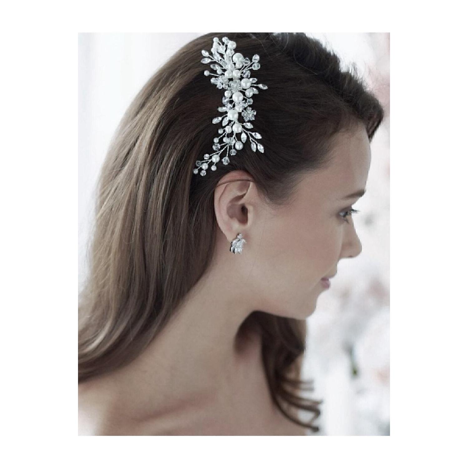 

Elegant Hair Accessories With (h) Pearl And Crystal Stone Detail Engagement, Wedding, Bridal Accessory, Bridal Crown білий