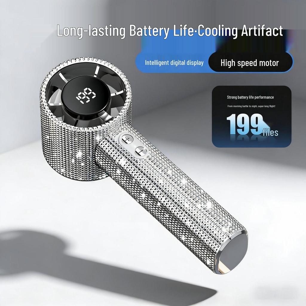 USB Digital Display Mini High-Speed Handheld Fan with Ice Pack and Drill-Enhanced Design