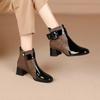 Women's Autumn/Winter Mid-Heel Square Buckle Martin Boots - Genuine Leather, Versatile Stitching, Chunky Patent Ankle Design
