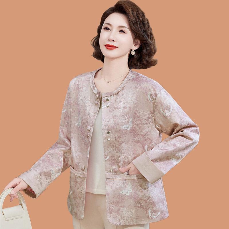 2025 New Chinese Style Mom's Autumn Suit Jacket for Middle-Aged and Elderly - Stylish Spring and Autumn Top