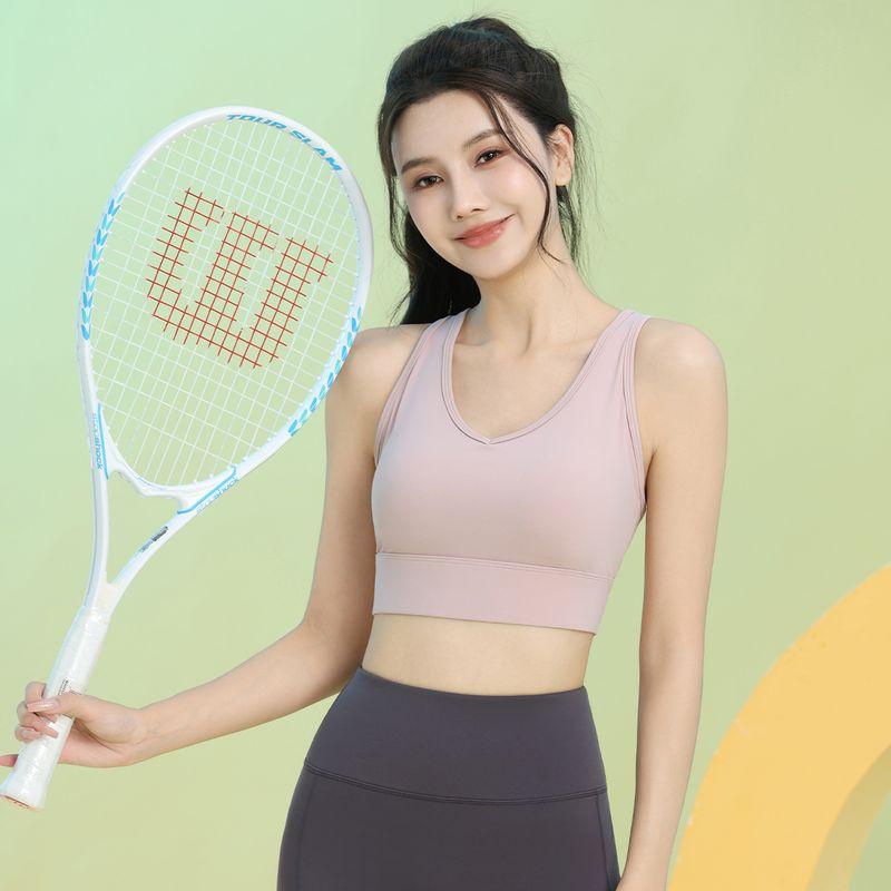

Women s Intimates High-Strength Yoga Vest Bubble Wrap Breathable Tops Bra Workout Clothes for Sports Plaid with Chest Pad Milk Tea Powder Corset 3XL
