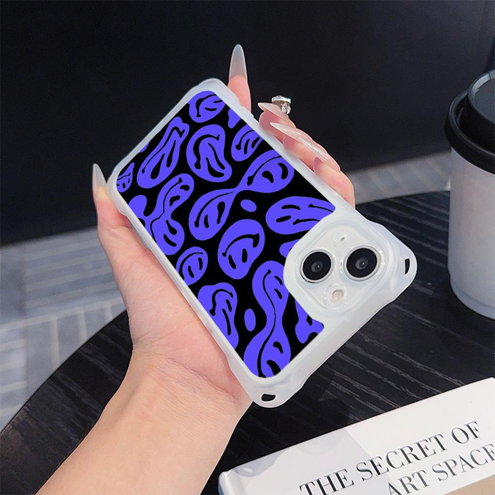 Ae88 Lovely Smiley Art Soft Phone Cases for iPhone 16 15 14 13 12 11 Pro Max XR with Wrist Strap Lanyard Corner Protection Back Cover