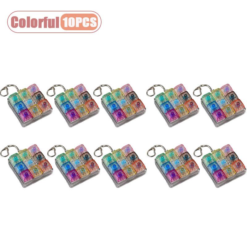 1-20Pcs Creative Transparent Stress Relief Mechanical Keyboard Tester Gift Led Fidget Keychain With 9 Buttons Keyring For Kids