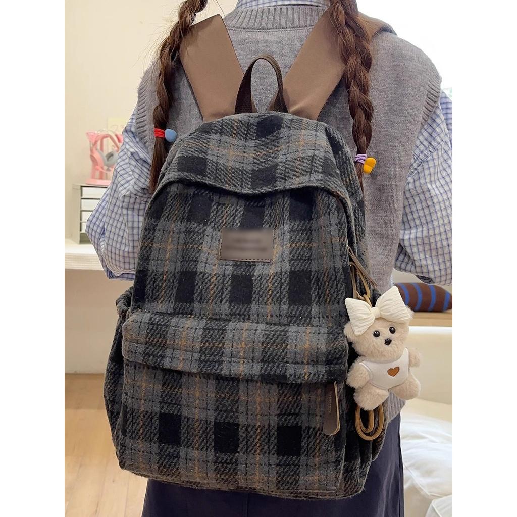Schoolbag Schoolbag Junior High School Student Plaid Contrasting Color Large Capacity Niche Wind Does Not Collide Girls 1011 New Backpack
