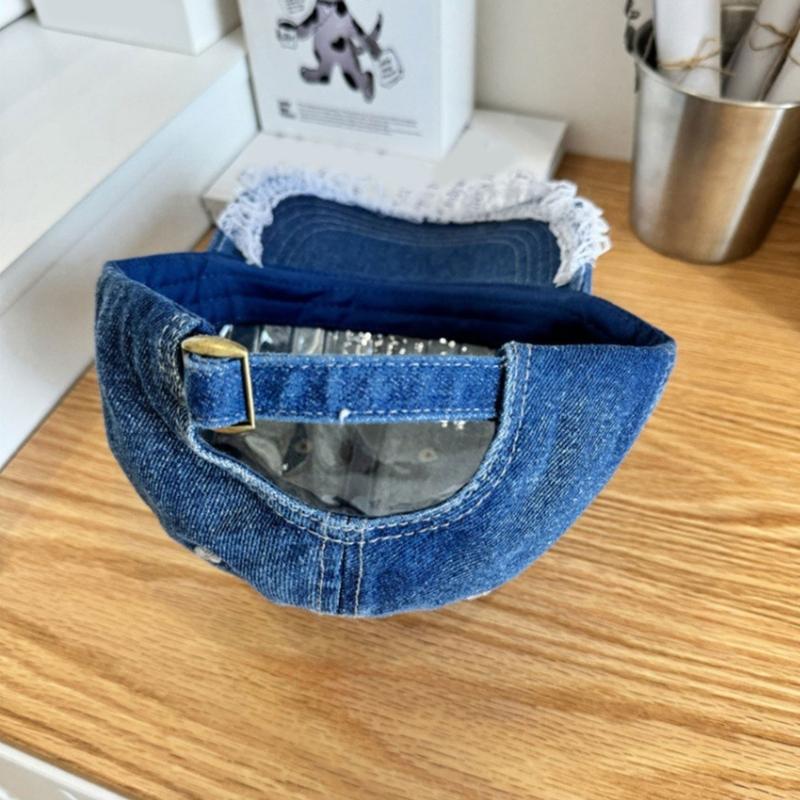 Stylish Women Fabric Baseball Hat with 3D Pearls Bowknot and Lace Trim for Outdoor Sports Activity Breathable Headwear