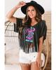 Azura Exchange Guitar Slogan Print Fringed V Neck Graphic Tee